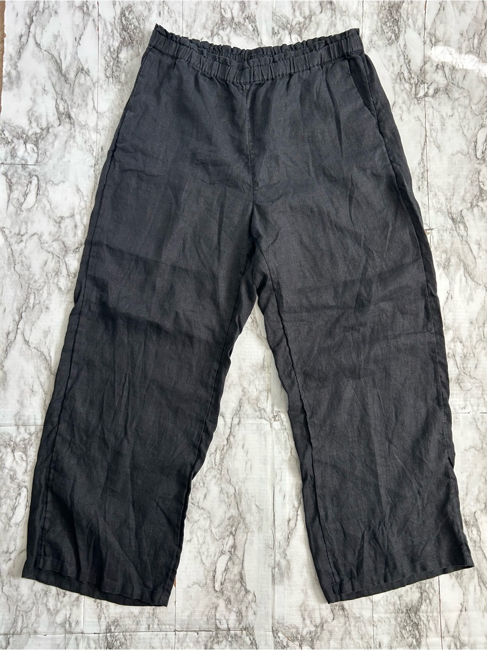 J.Crew size large 100% Linen Wide Leg Trouser Pants in black